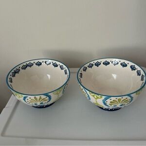 Anthropologie Blue and Green Patterned  Stoneware Bowls